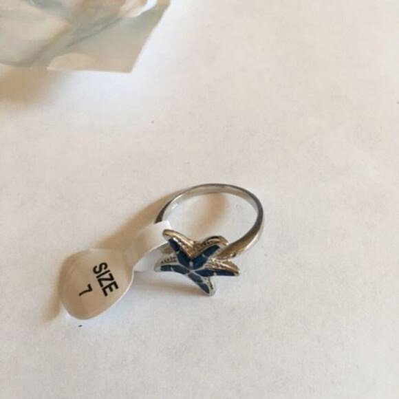 New Blue Fire Opal Starfish Ring Silver - Picture 4 of 8